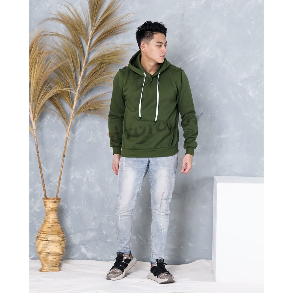 MUKZHOP - SWEATER HOODIE BASIC POLOS / TOTOLUY / SWEATER POLOS / HIJAU ARMY