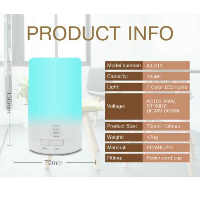 Humidifier Purifier Diffuser Ultrasonic Pelembab Pengharum Udara Lampu Tidur 125 ml