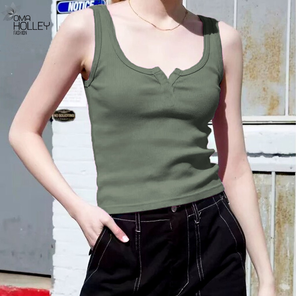 (COD) OH Fashion Tanktop Front Slit Ribbed Wanita #0121