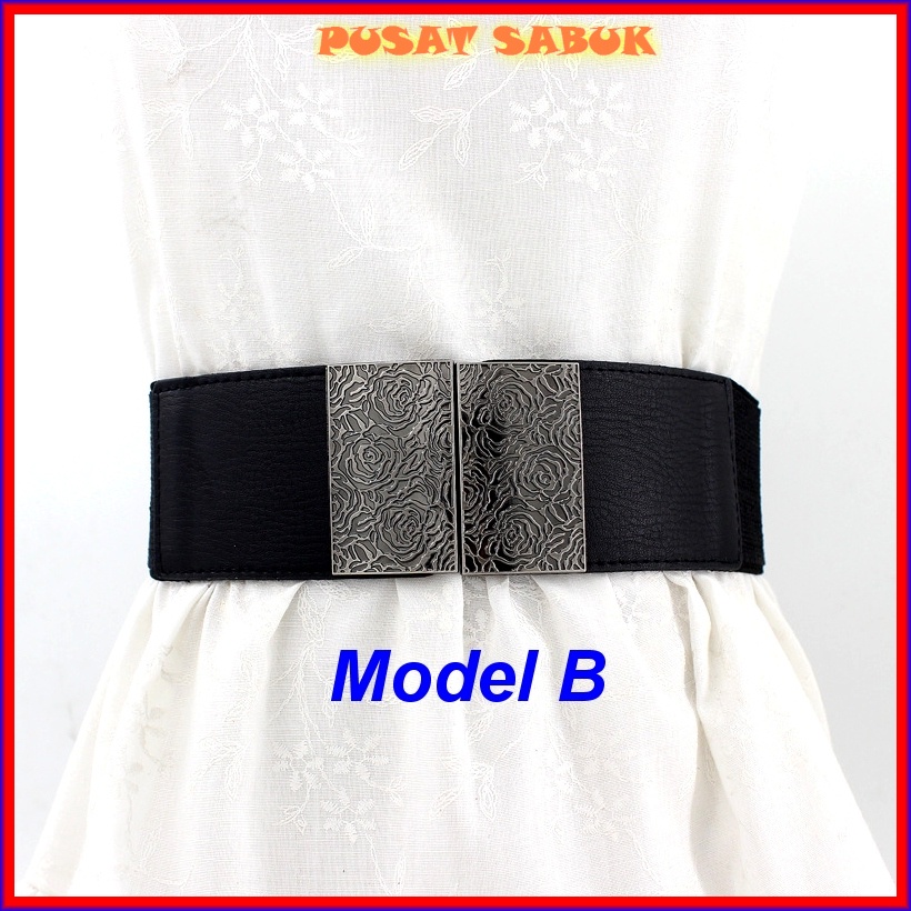 Belt Sabuk Wanita Obi Lebar Karet Ikat Pinggang Fashion Gesper Cewek Korea Elastis Oby Besar Kekinian Jumbo Big Women Gasper Pingang Hitam Merah Putih Blet Mewah Cantik Lentur