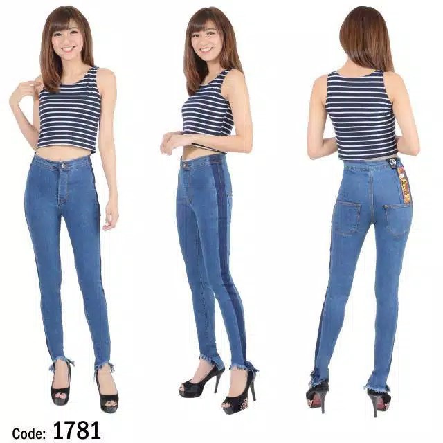 Celana Highwaist Gradasi Rawis Jeans Stretch (Size 27-30)