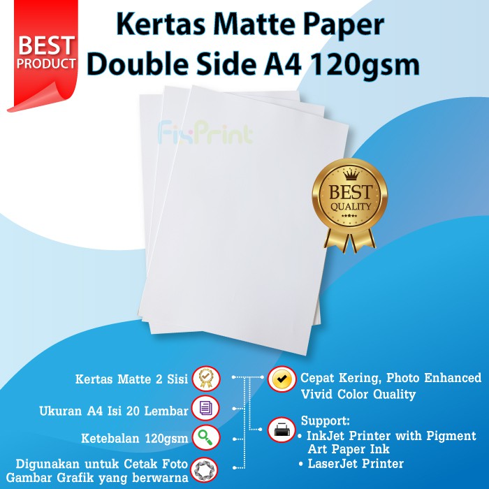 Kertas Matte Paper Double Side A4 120gsm, Kertas Matte Printer A4 1pack / 20pcs