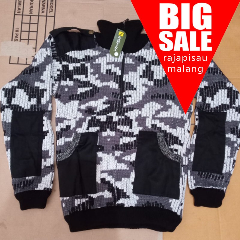 Sweater Pria Army Loreng Hitam Hijau Sweater Rajut LORENG SALJU