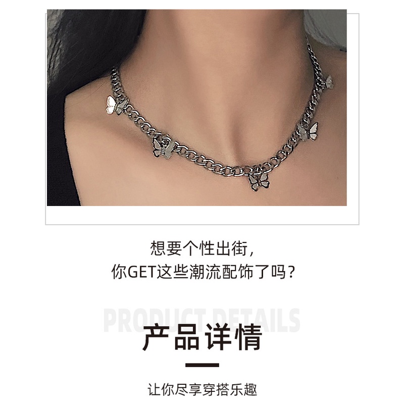 Gaya Korea ins beberapa titanium steel elegan kupu-kupu kecil kalung wanita trendi temperamental min