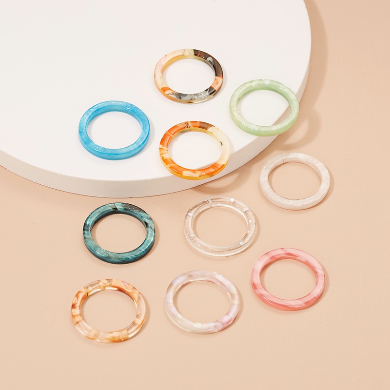 10pcs / Pak Cincin Resin Bentuk Geometri Warna Acak Untuk Wanita