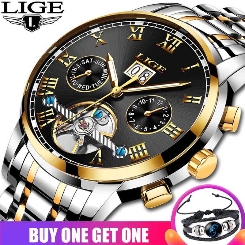 BUY ONE GET ONE LIGE Jam Tangan Pria Fashion Bisnis Besi ...