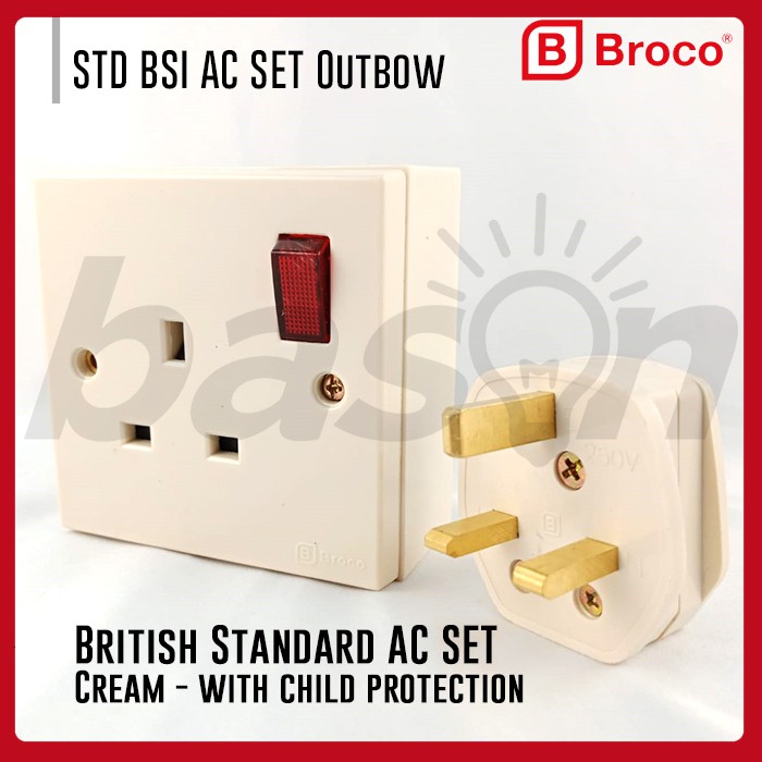 BROCO STD BSI - Stop Kontak AC Complete Set - UK Socket Outlet plug outbow box 13A 250V