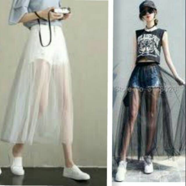 Rok midi korean style transparan