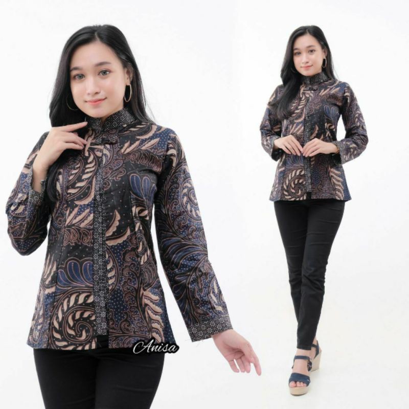 tey-17 Batik wanita ASJ SA HRB026 Kenongo Kemeja Tosca Pendek-J