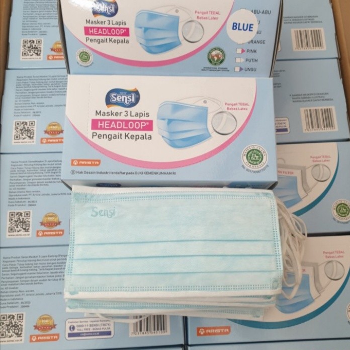 MASKER SENSI HEADLOOP HIJAB WARNA BIRU ISI 40
