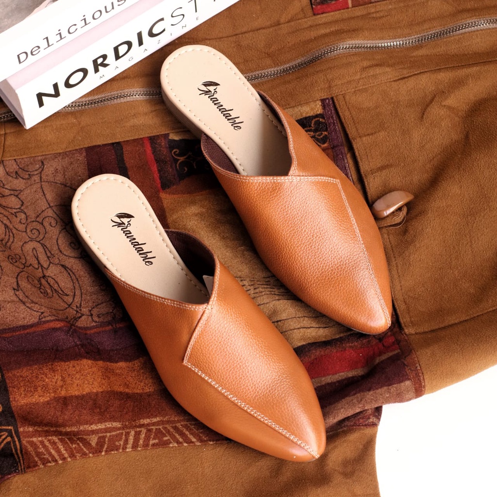 MONO Sepatu Flat Wanita Sepatu Slip On Wanita FlatShoes Slop Kulit Asli Sepatu Kerja Cewe Kekinian Sendal kokop wanita original