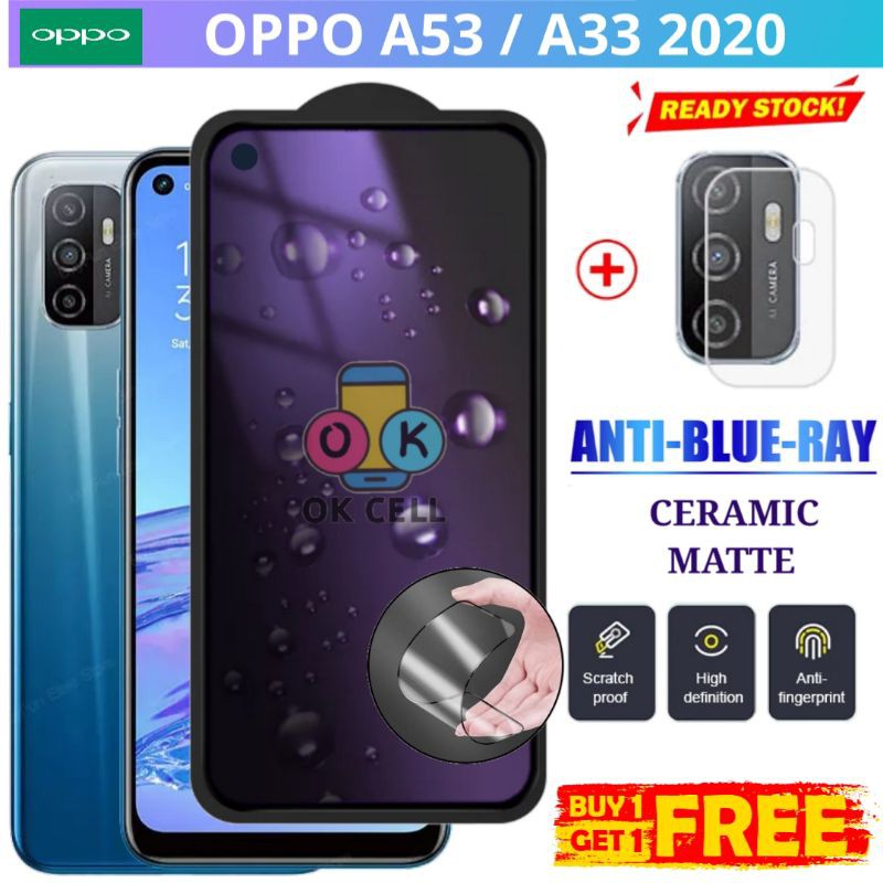 2in1-Tempered Glass Ceramic Anti Blue Matte Light Oppo A53 A33 2020 TG Anti Gores Radiasi Full Layar