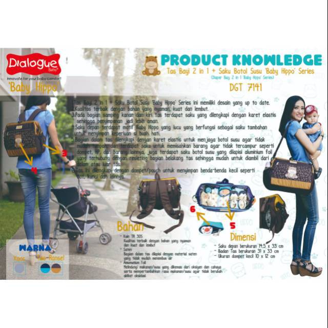 Dialogue DGT7141 Tas Bayi 2 in 1 Baby hippo Series