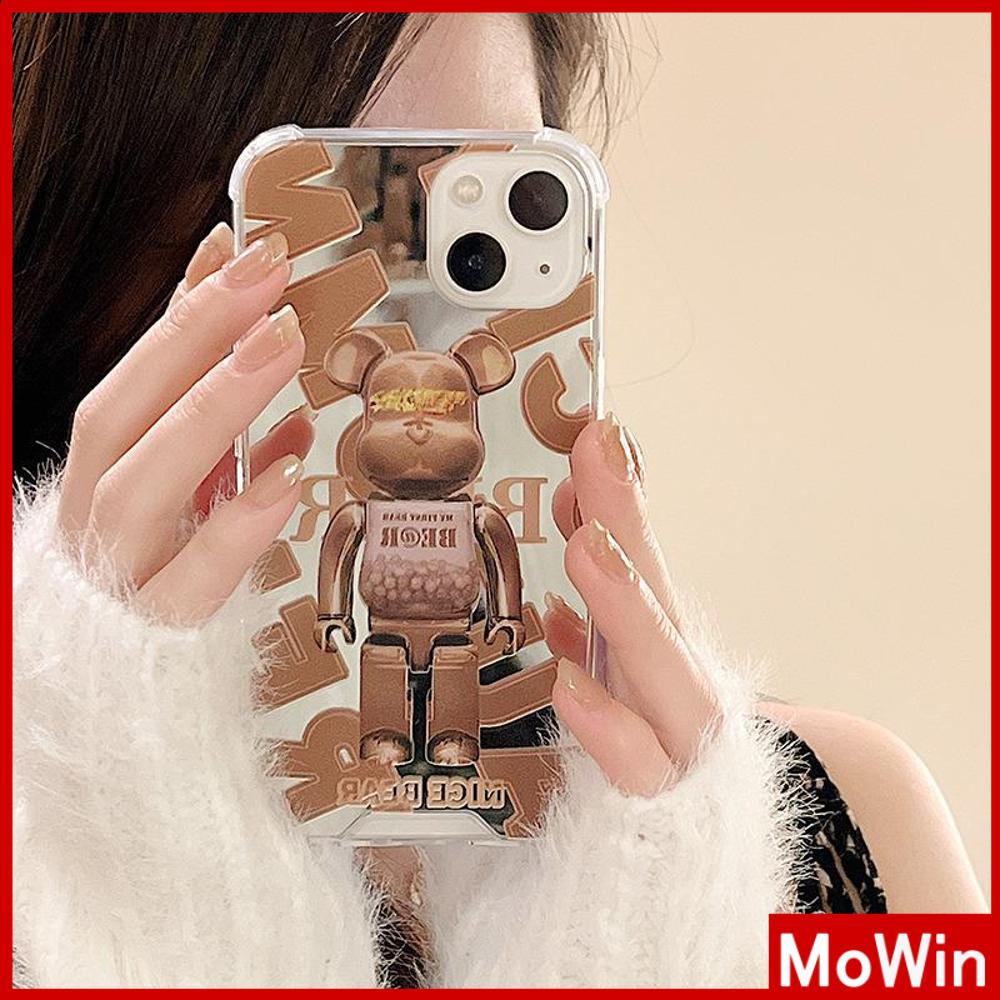 iPhone Case Luxury Acrylic Mirror Airbag Shockproof Protection Camera Brown Bear Compatible For iPhone 11 Pro Max 13 Pro Max 12 Pro Max 7Plus XS Max