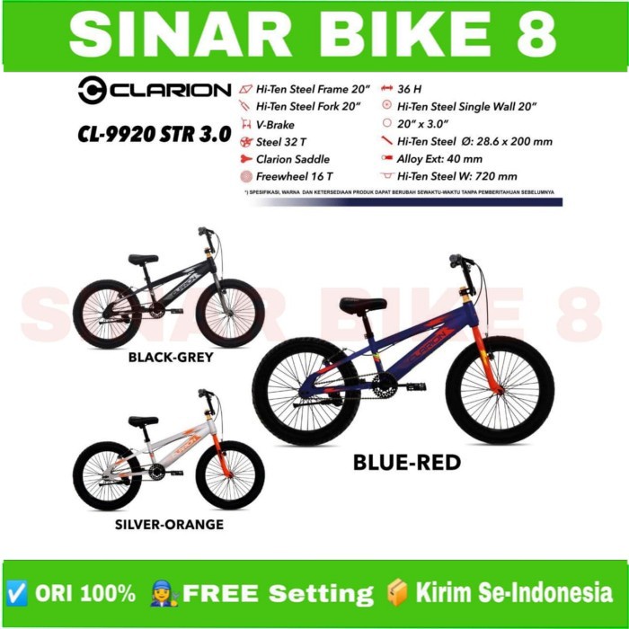 Sepeda Anak BMX Ukuran 20 Inch CLARION CL-9920 STR 3.0 Ban Jumbo