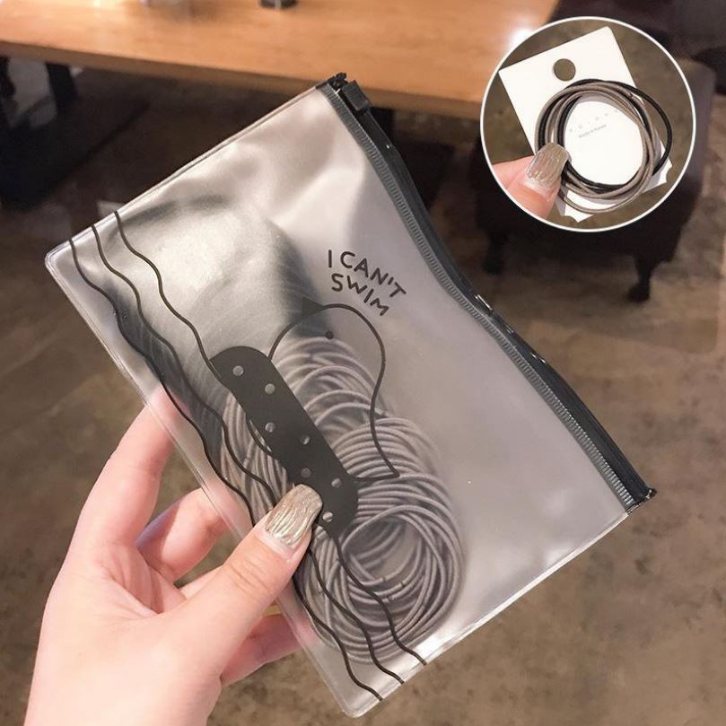 HC Ikat rambut  Karet Rambut Elastis Warna Polos 2 warna 100Pcs Gaya Korea untuk Wanita-HC2433 COKLAT HITAM