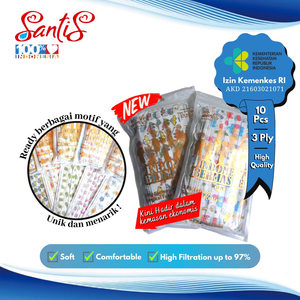 Masker Medis 3Ply / Surgical Face Mask / Masker Medis Dewasa Motif