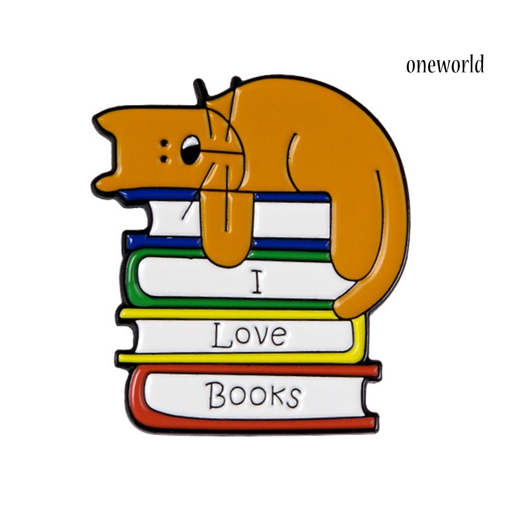 OW@ I Love Books Unisex Cartoon Cats Enamel Brooch Pin Bag Lapel Badge Accessory