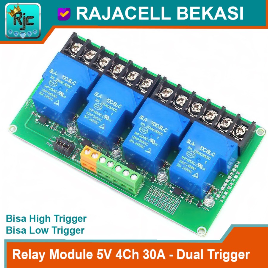 Relay module Arduino 4ch 30A Input Bisa High dan Low Active Trigger