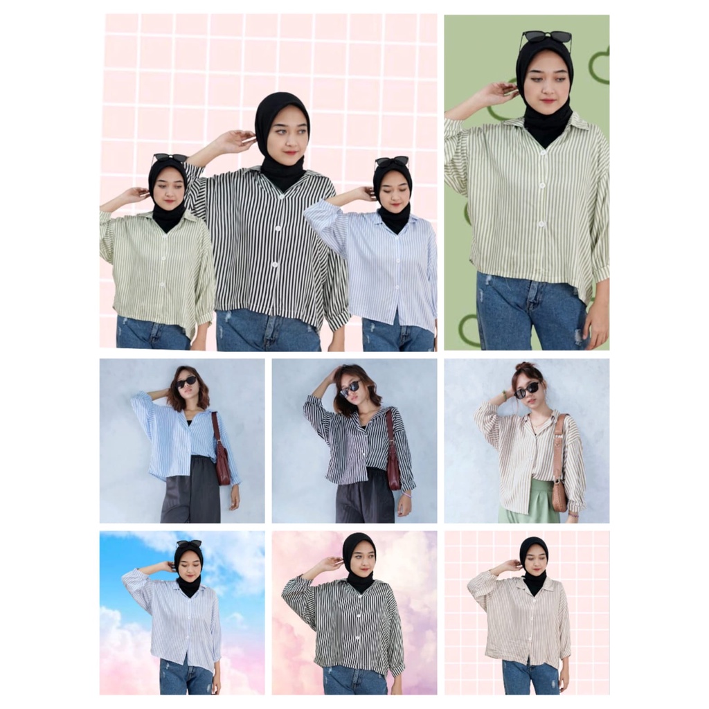 JKFashion - ZFS OOTD Kemeja Garis Jumbo / KEMEJA GARIS JUMBO RAYON DIAMOND / Kemeja Jumbo/ Kemeja St