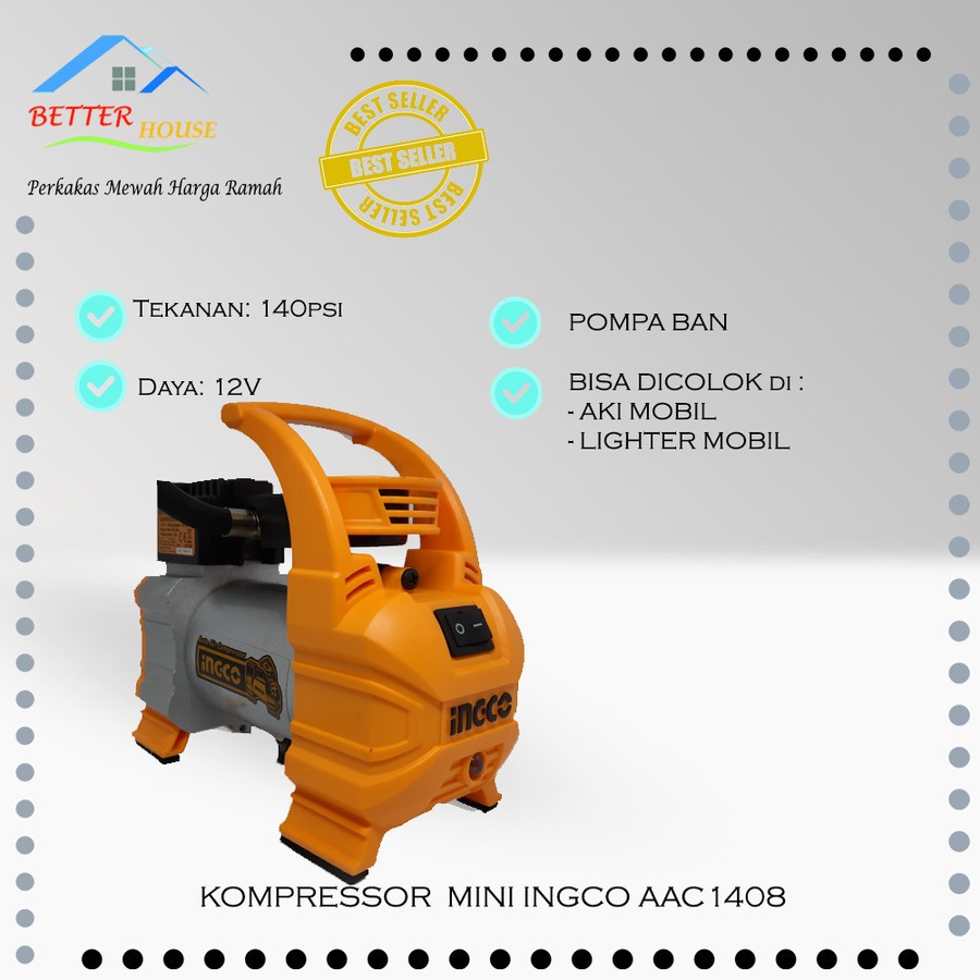 KOMPRESSOR MINI POMPA ANGIN BAN SEPEDA MOBIL MOTOR INGCO AAC1408