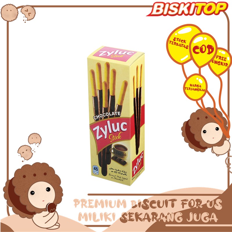BISKITOP - Zyluc Stick Coklat Box 45g Biskuit Stick Kue Kering Stick Anak Dewasa Enak Renyah Coklat