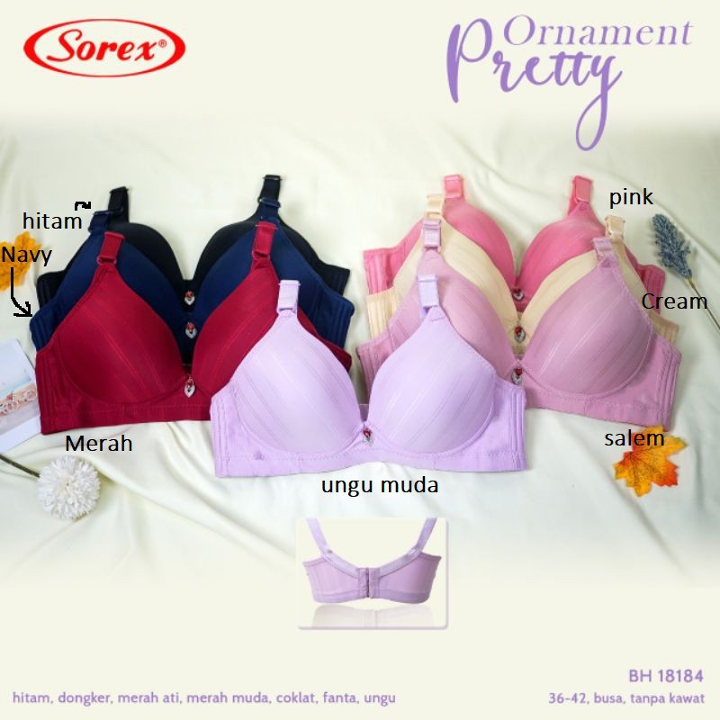 Sorex Bra Busa Tanpa Kawat Kait 3 Setara Cup B Ornament Pretty Harian BH 18184