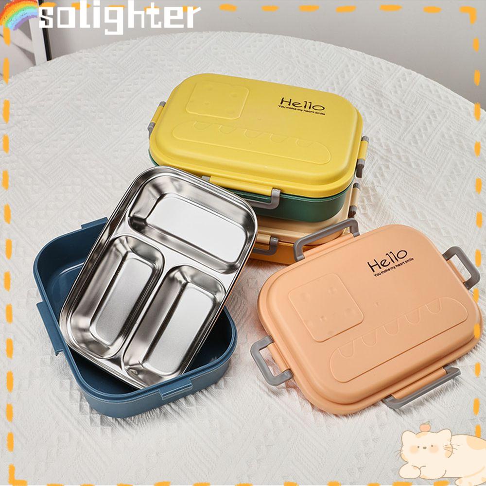 SOLIGHTER Office Lunch Box Candy Color Tableware Box Storage Boxes Portable Stainless Steel Bento Case 2/3 Compartments Food Container/Multicolor