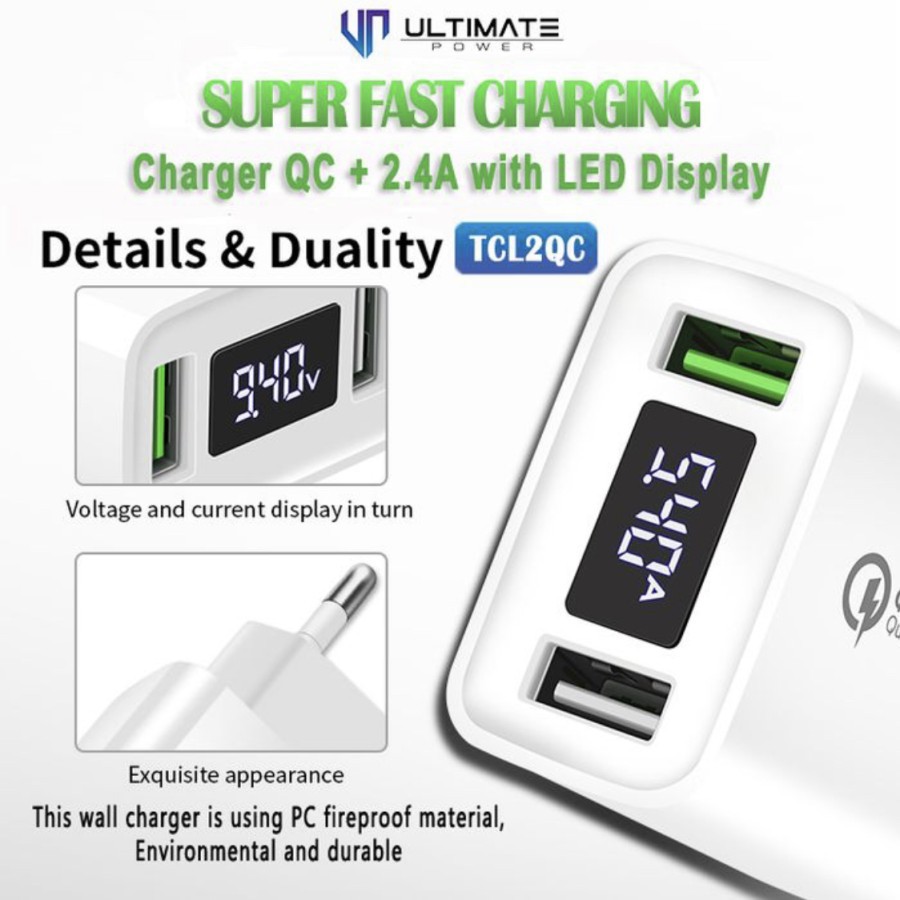 Ultimate TCL2QC 30W Super Fast Charging Charger QC3.0 + 2.4A with LED