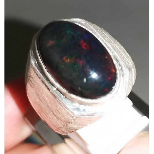 BATU CINCIN BLACK OPAL KALIMAYA JARONG RING PERAK ASLI