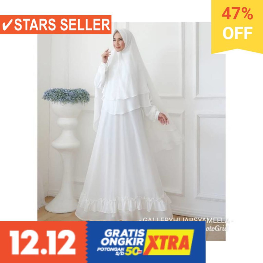 BUSANA MUSLIM PEREMPUAN FASHIONABLE CEWEK CANTIK / GAMIS PUTIH GAMIS CERUTY PUTIH POLOS GAMIS