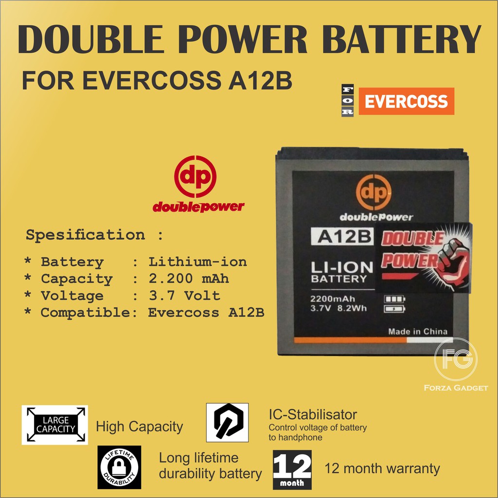 BATTERY DOUBLE POWER EVERCOSS A12B 2200mAh