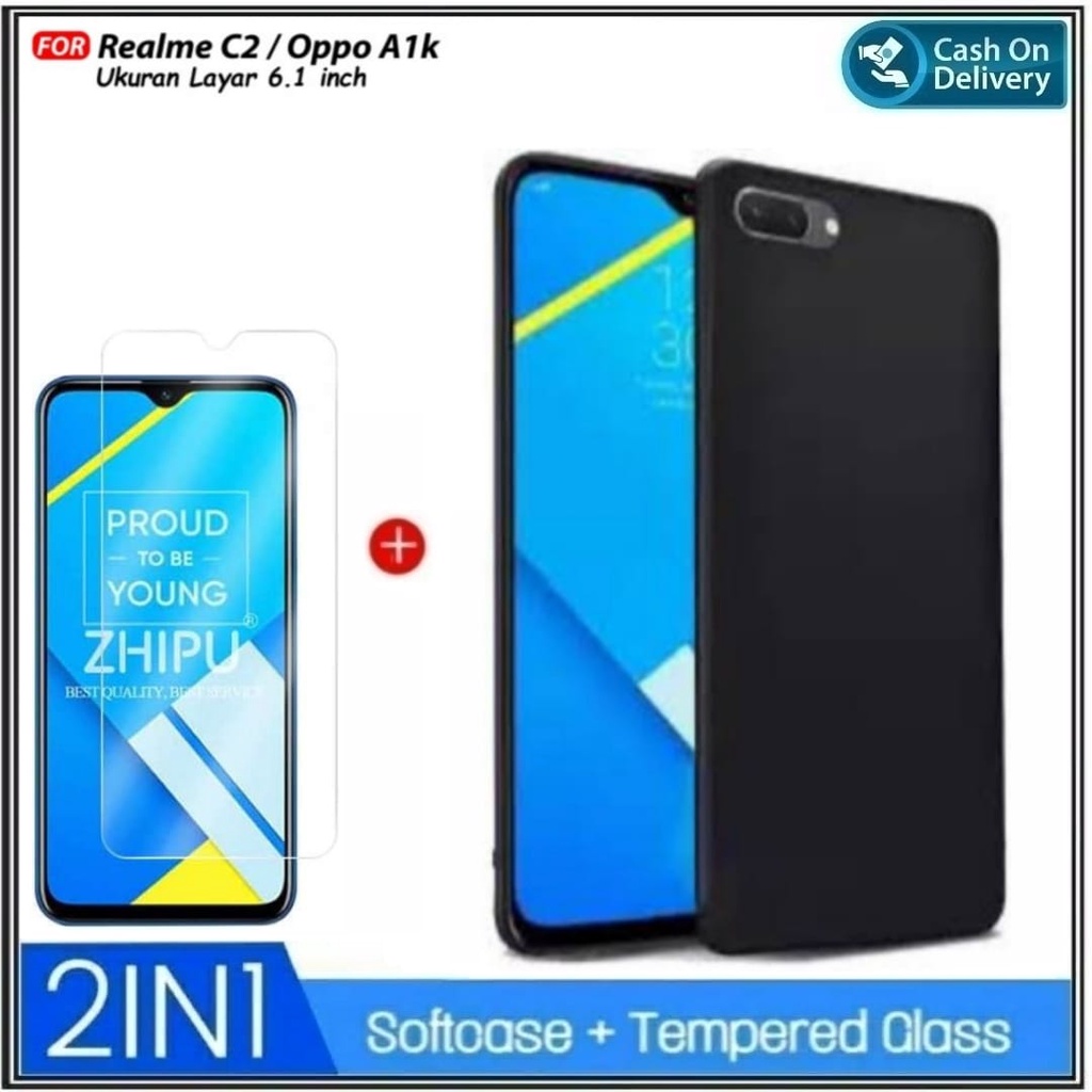 Soft Case REALME C2 Casing Cover Premium & Tempered Glass