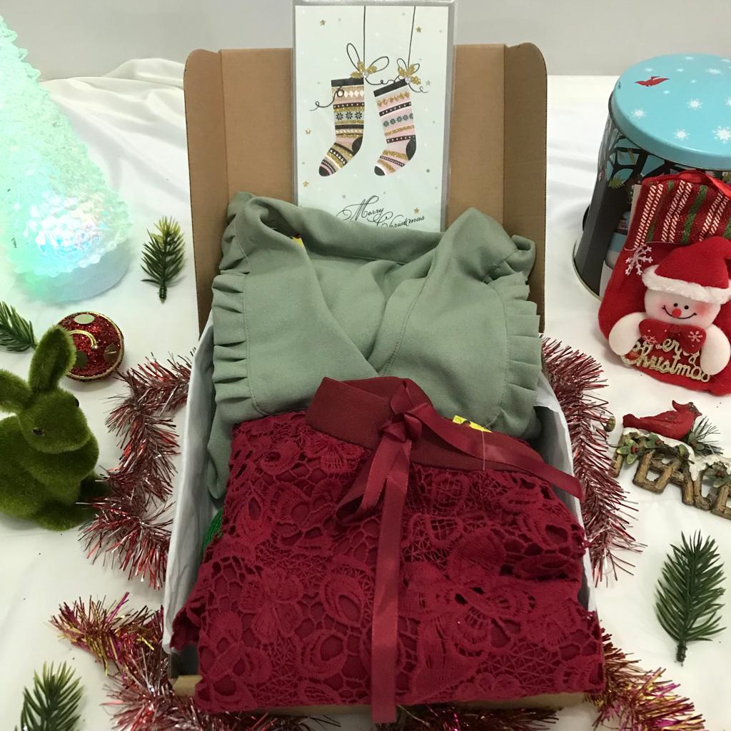 PARSEL HAMPERS Custom Blus Rok Midi Wanita Bordir Emboss Brokat