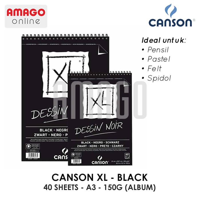 

Papan Tulis Gambar - Lyra Sketch Book - Kiky Sketch Book Canson Xl - Black - 40 Sheets - A3 - 150G