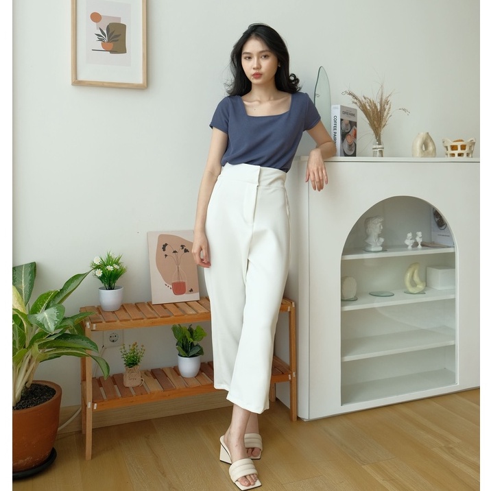 Alisa Crop Pants - Scuba Pants - Crop Celana Wanita - Celana High Waist - Celana Panjang Kantor Wanita - Celana Korea Wanita - Celana Formal / Casual - Petite Friendly