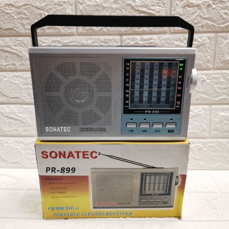 [SUSE] SONATEC PR 899 PORTABLE RADIO FM MW SW 1-10 12 WORLD BAND RECEIVER AC DC VINTAGE JADUl