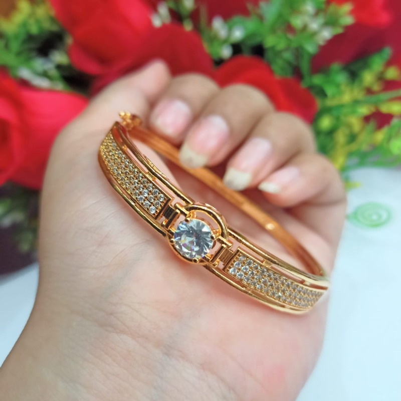 Gelang TITANIUM Bangkok Dewasa Permata Satu Perhiasan Wanita Gold dan Silver limited edition (COD)