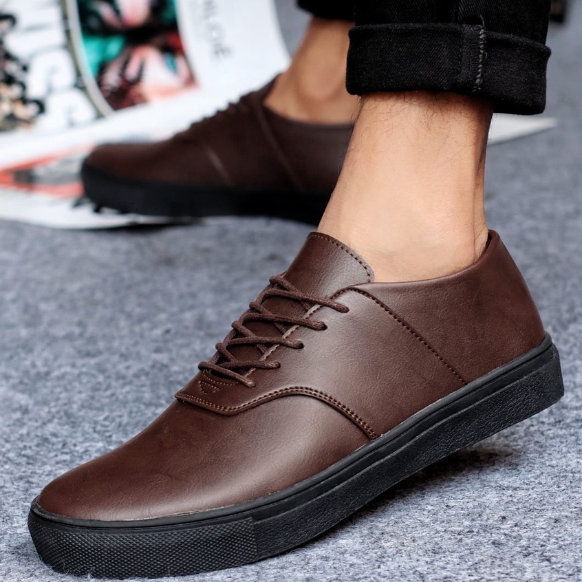 BARTON|Sepatu Formal Casual Pria Hitam Tali Asli Origianal Kulit Syintetik Sepatu Kerja Kantor Main Kondangan Hitam