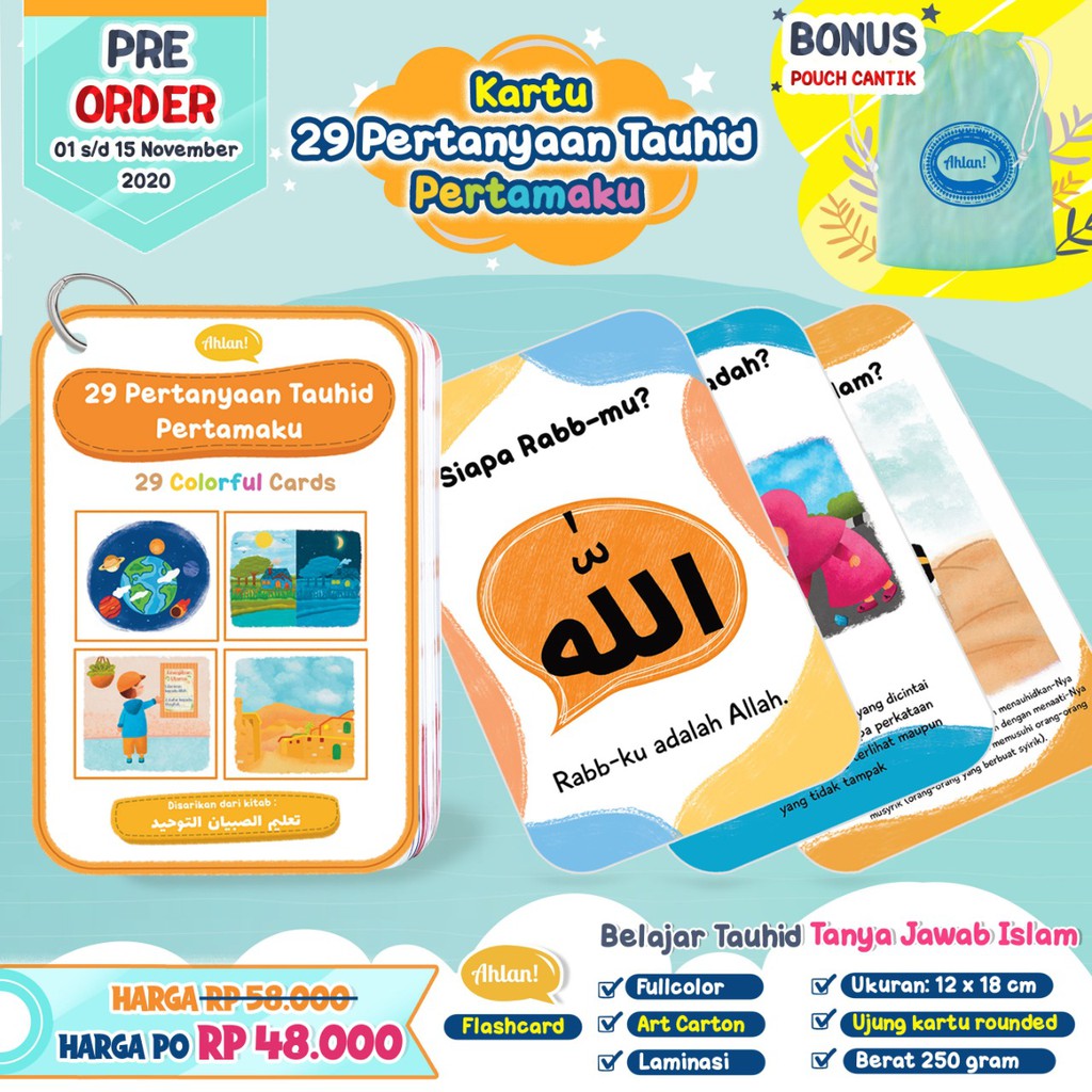 29 Kartu Tauhid Pertamaku/ flashcard / buku anak islami / ahlan