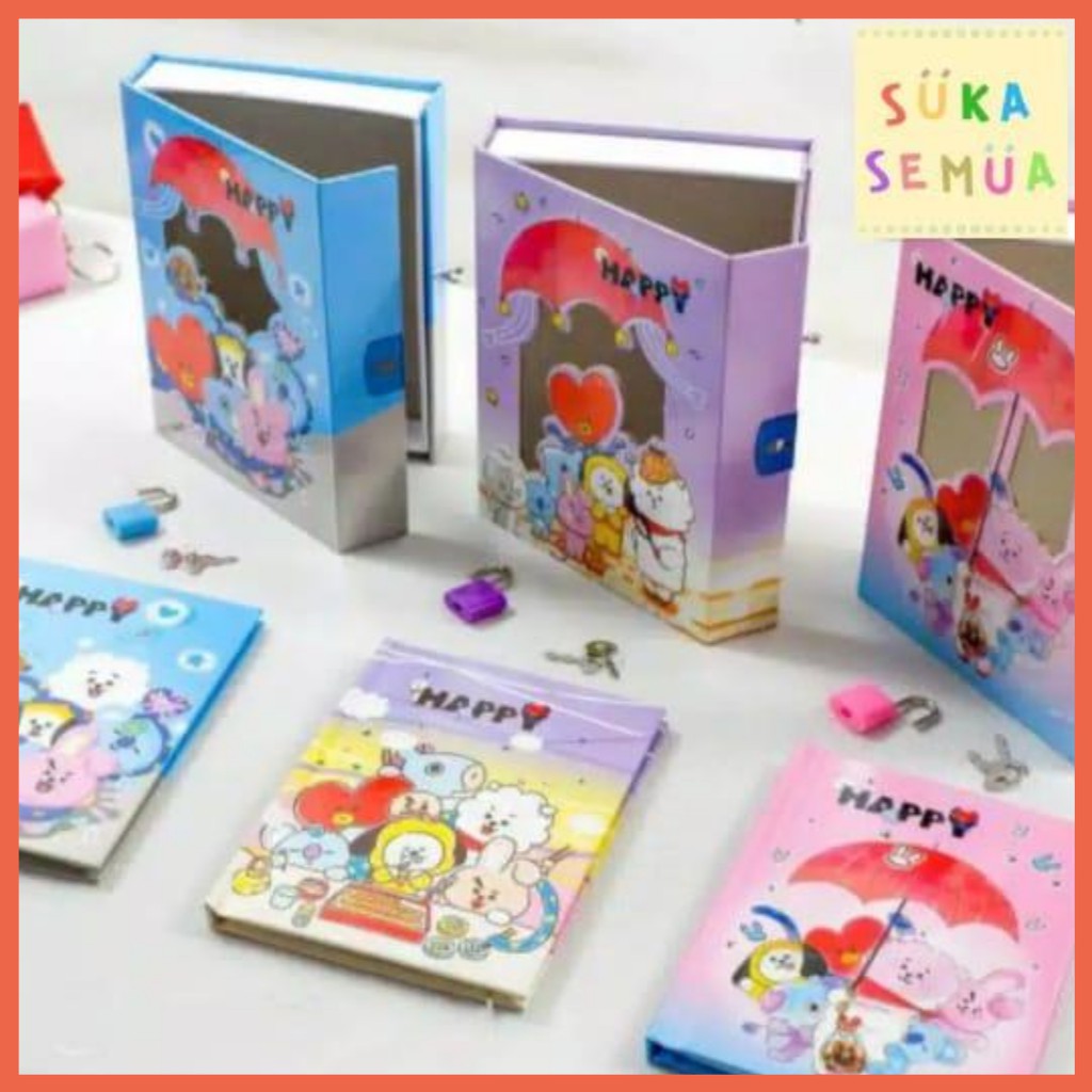 Buku Diary BT21 - BTS dalam box + gembok // Note Book Notebook Buku Catatan Harian Hardbox Tebal