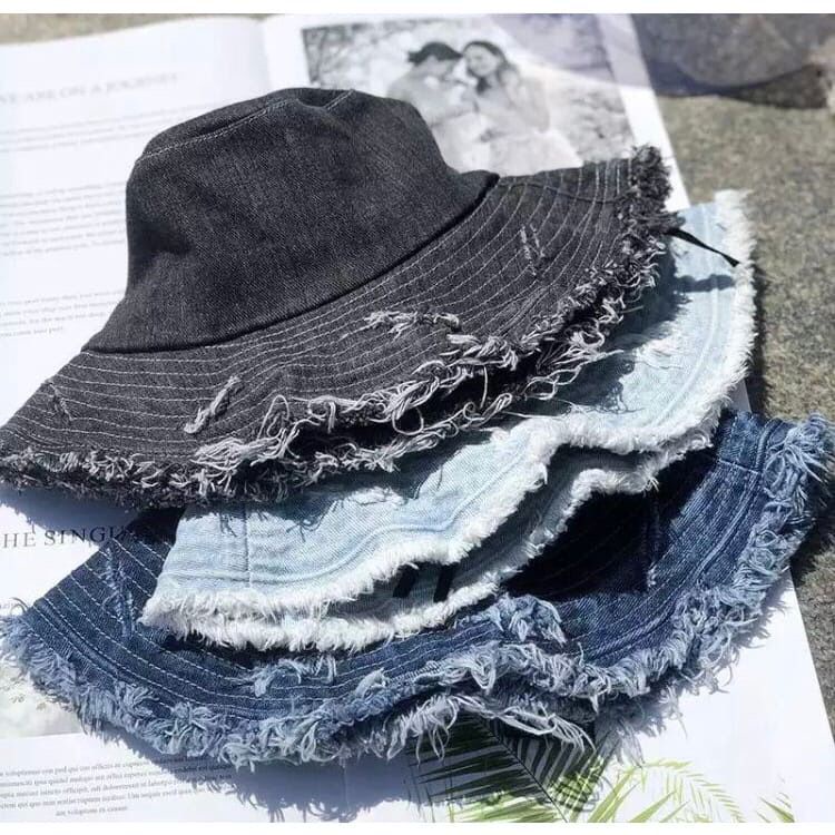 Bucket hat Ripped end Topi bucket hat Rawis Rumbai jeans wanita aneka warna - bucket jeans wanita model sobek