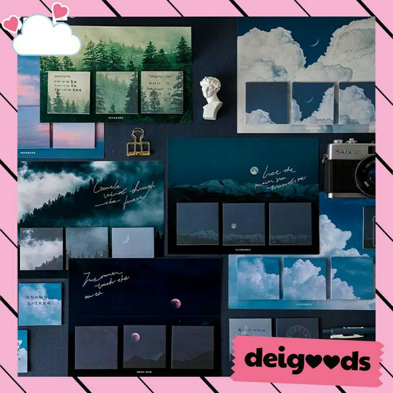 

DEIGOODS❤ Notes 2 Sky Moon Post It View Scenery Pemandangan Label Memo Bujo Aesthetic Journal