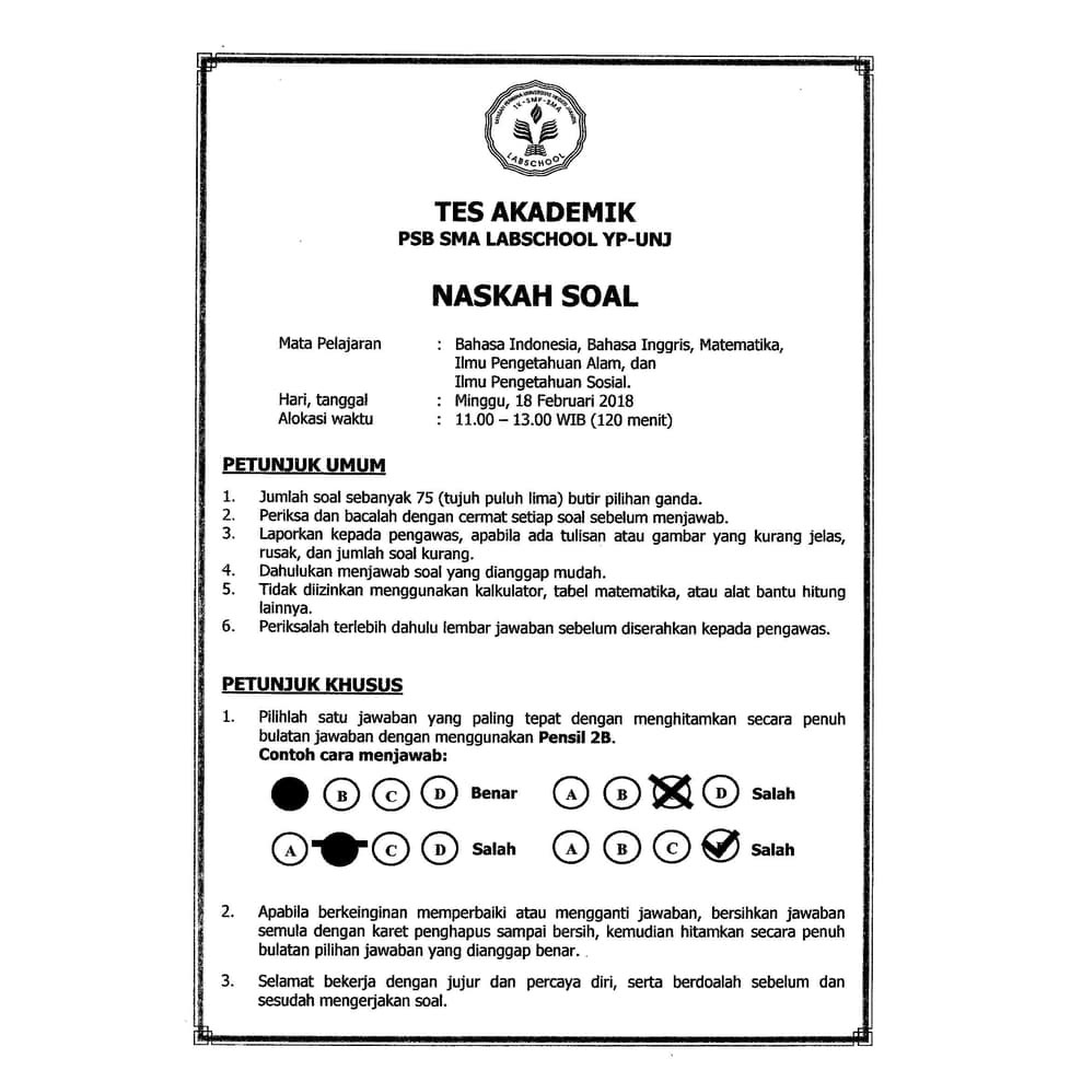 Naskah Soal Ujian Masuk Sma Taruna Nusantara 20072008