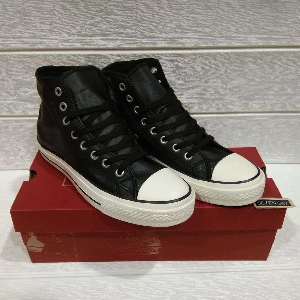 Sepatu Converse All Star Kulit High Black White Unisex Import