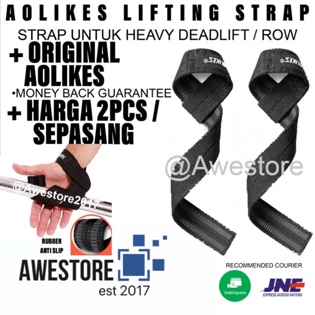 Aolikes Lifting Strap Wrist Wrap Support Tali Angkat Beban Straps Wraps Fitness Gym Powerlifting