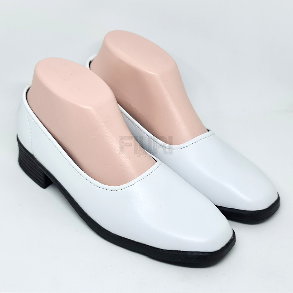 FIURI - SEPATU PANTOFEL WANITA HITAM PUTIH 36-43 POLOS SLIP ON HAK 3CM - SEPATU SEKOLAH PERAWAT SUSTER BIDAN PASKIB HAK TAHU 3 CM UPACARA PASKIBRA - SEPATU FORMAL PEREMPUAN SD SMP SMA PELATIHAN OSPEK KERJA KANTOR RESMI KULIT IMITASI MURAH PROMO DISKON