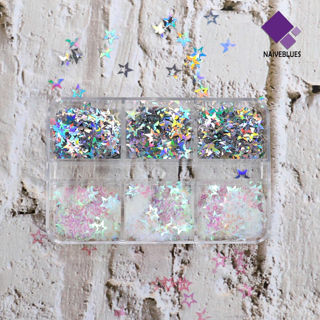 Naiveblue 1 Kotak Sequin Bintang 3D Multi Warna Aksesoris Nail Art / Manicure DIY