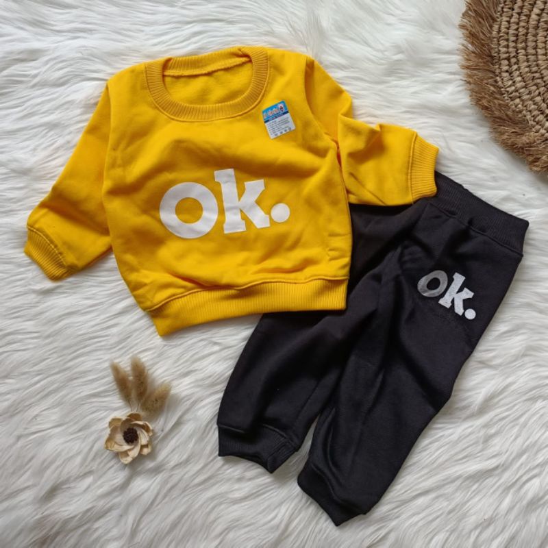 Setelan sweater bayi fleece OK baju hangat bayi setelan bayi 3-18 bulan