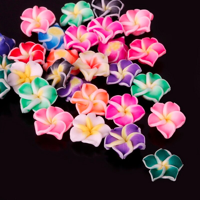 10pcs / Lot Manik-Manik Bunga Bahan Polymer Clay Warna Campur Untuk Aksesoris Perhiasan Diy